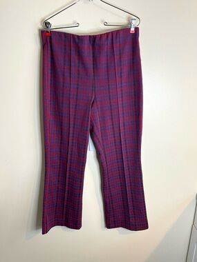 Anthropologie Maeve Margot Kick Flare Red and Navy Plaid Stretch Knit Pants